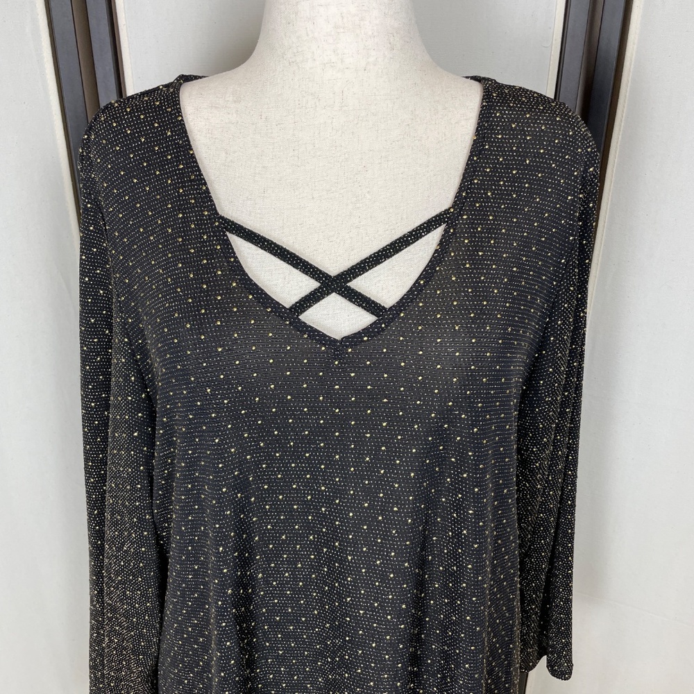 Ruby Rd. Tunic Top Sheer Black Gold Size 3X Vacation Cruise Party Nightlife
